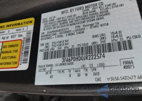 2018 Ford Fusion Se from USA, damaged, VIN 3FA6P0HD0JR222574